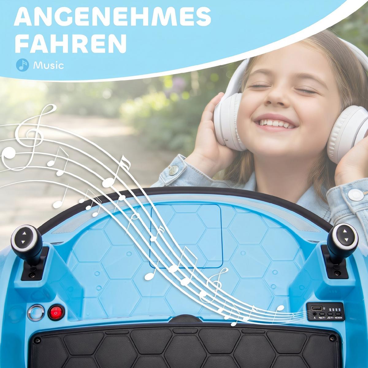 12V Kinder Autoscooter mit 2,4 G Fernbedienung, Elektro Bumper mit Musik - Blau, Kunststoff (66.5/64.5/39cm) - AIYAPLAY