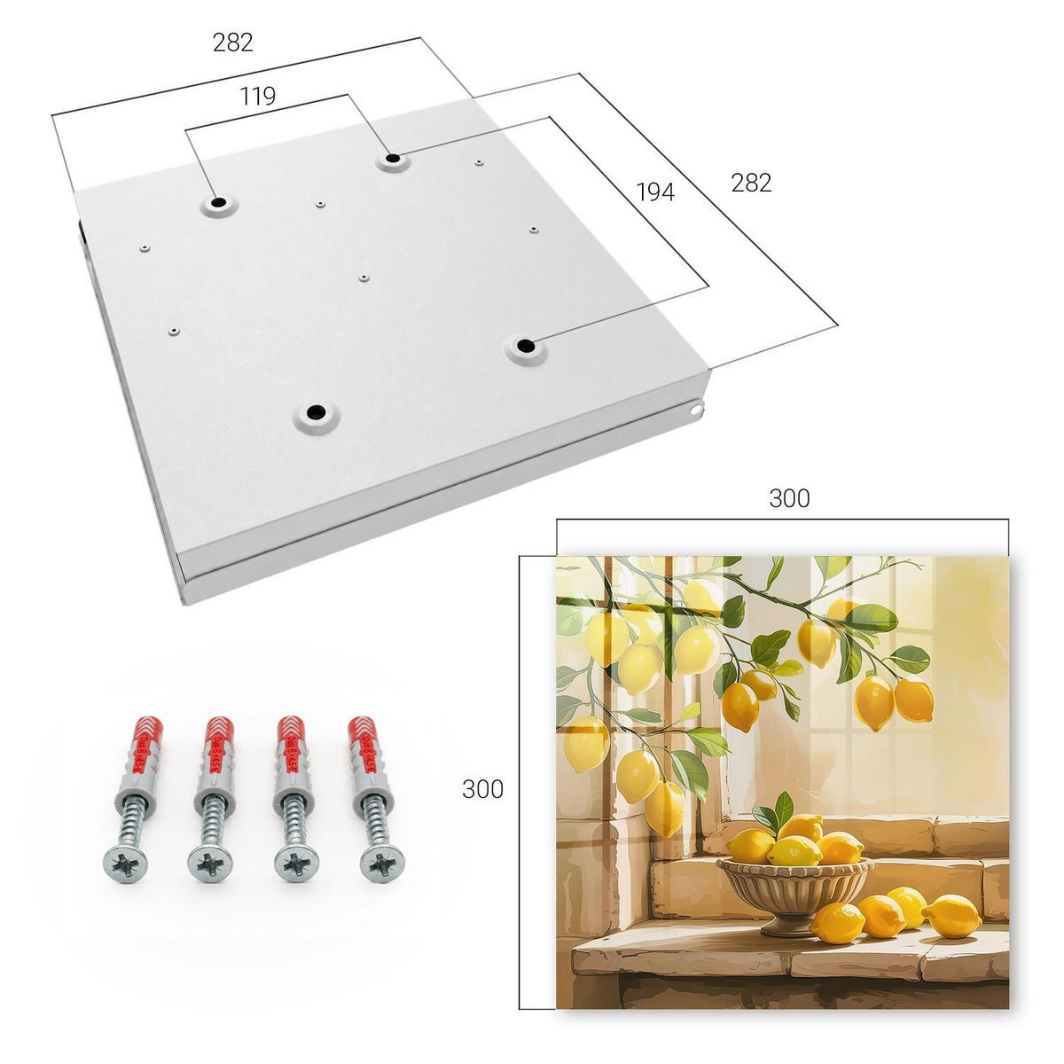 SCHLÜSSELBOX Weiß 30x30 cm – Türöffnung nach rechts - Zitronenfrische - Gelb, Metall (30/30/5cm) - TULUP