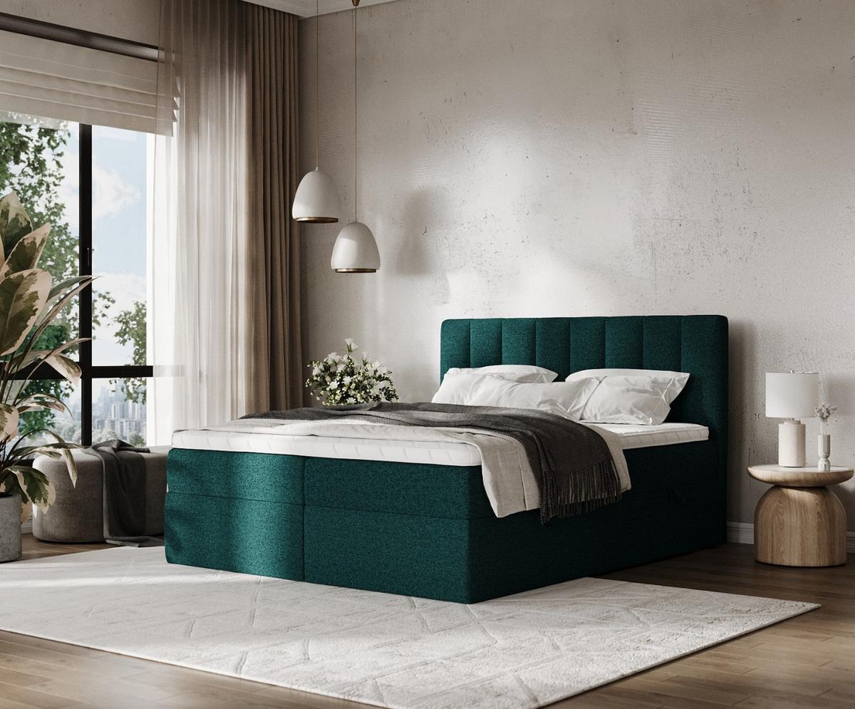 BOXBETT Bari 160/200 cm Grün im Riva Stoff - Grün, Holz/Holzwerkstoff (160/200cm) - AltaBeds
