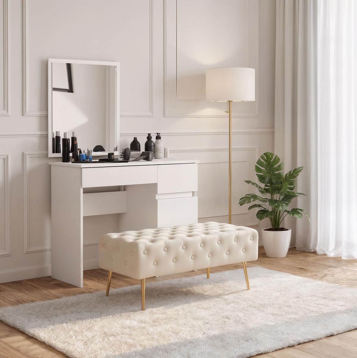 POLSTERBANK mit Samt - Optik Beige 42/41/42 - Beige, Textil (100/41/42cm) - RAUMHIRSCH FURNITURE
