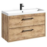 BADMÖBEL-SET Florence 2 Teile Kastanien Eiche - 80 x 35 x 51 cm - Eichefarben, Holz (80/55/40cm) - Badplaats