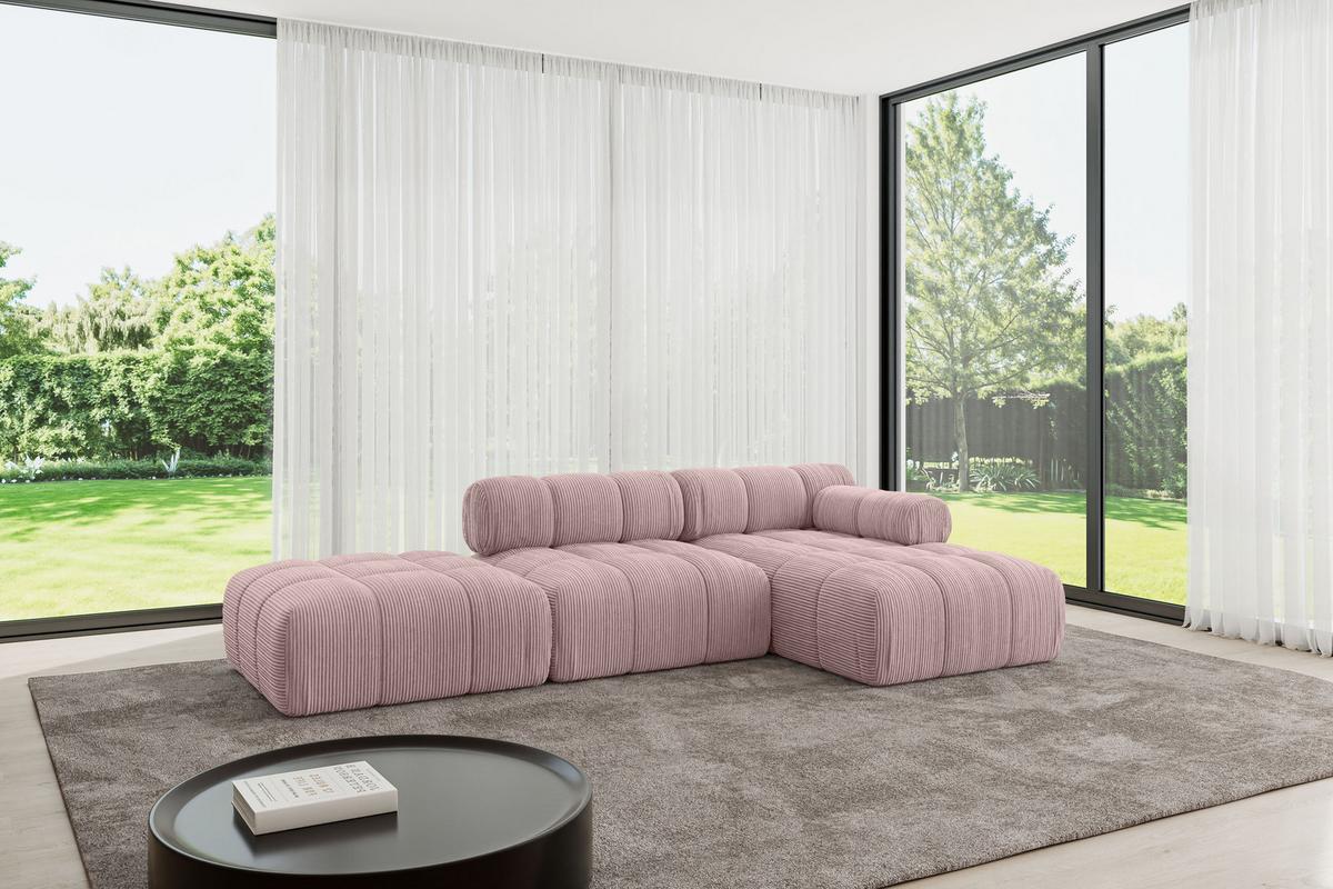 ECKSOFA modulares Sofa Lizur-L1 - 285x160x70 cm Rosa Cord - Rosa, Holzwerkstoff/Textil (285/160cm) - ALTDECOR