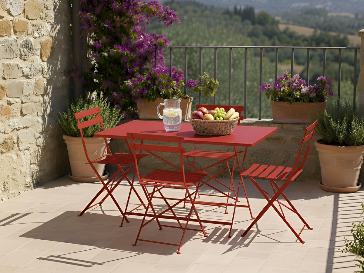 GARTENMÖBEL Set 4-Sitzer Metall Rot Fiori - Rot, Metall - Beliani