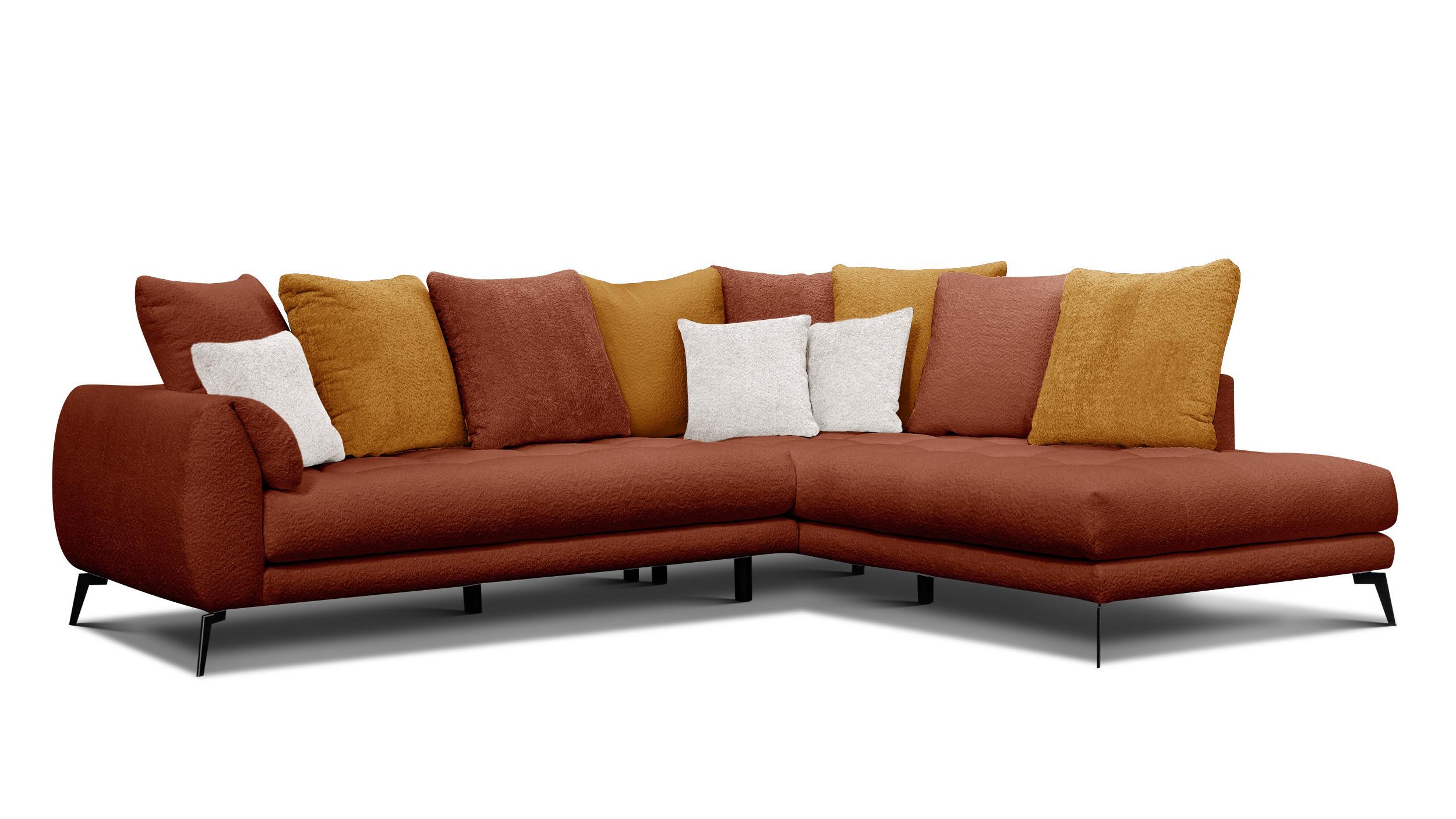 ECKSOFA CALME 5-Sitzer, dunkelorange und écru - Dunkelorange/Schwarz, Holz/Textil (294/229cm) - Wozimo