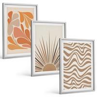 BILDER SET 3er Set - 40x60 cm Silberner Rahmen - Sonnen-Boho-Pastelltönen - Silberfarben, Kunststoff (40/60cm) - TULUP