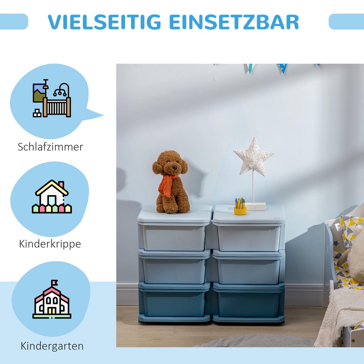 SCHUBLADENSCHRANK für Kinder Aufbewahrungsboxen mit 6 Ebenen Kindermöbel Blau - Blau, Kunststoff (37/56.5/75cm) - HOMCOM