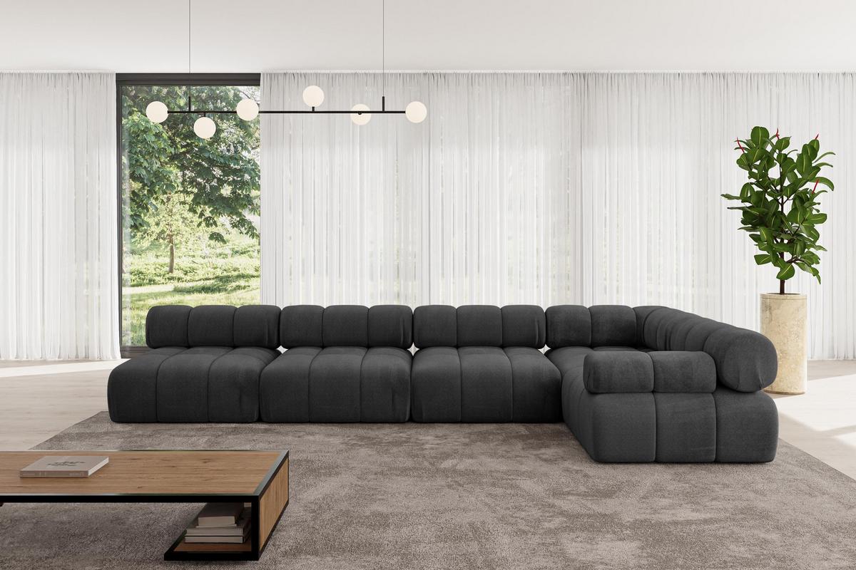 ECKSOFA modulares Sofa Mende-L3 - 380x190x70 cm Schwarz Velours - Schwarz, Holzwerkstoff/Textil (380/190cm) - ALTDECOR