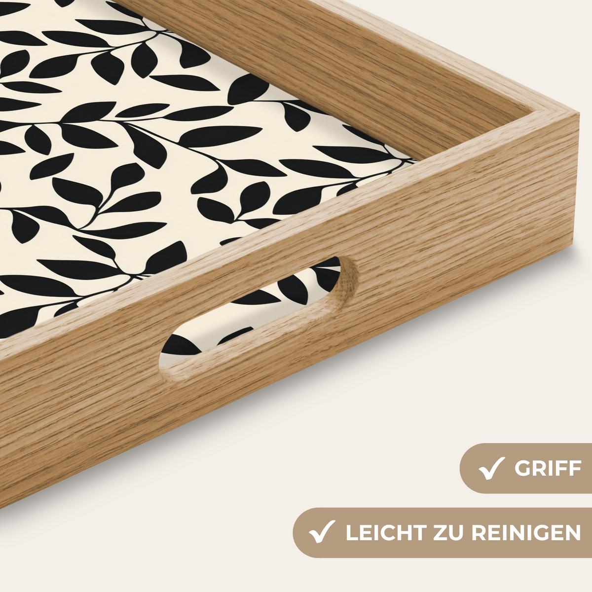TABLETT Elegant - Gemustert - Schwarz - Beige 40x30 cm - Schwarz, Holz (40/5/5cm) - OnlyWow