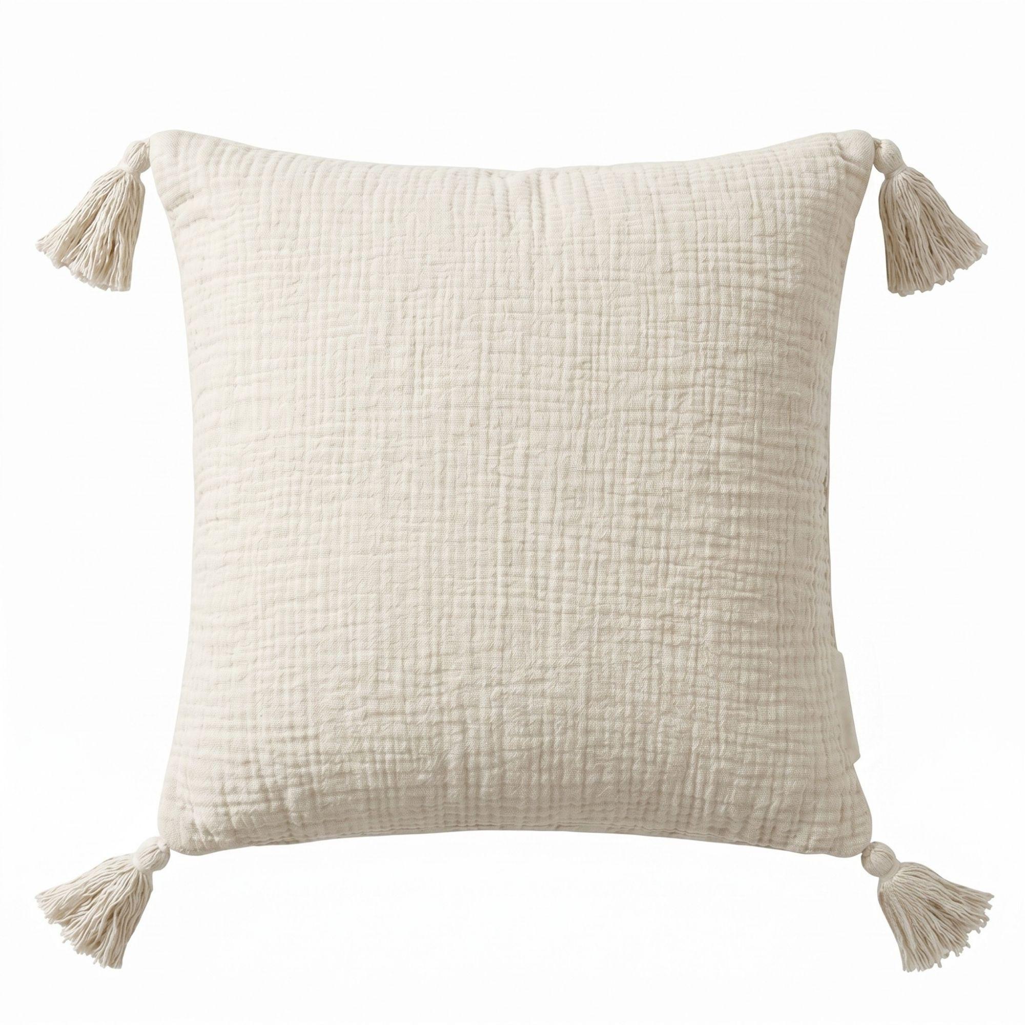 DEKOKISSEN Musselin offwhite mit Quasten, 45/45 cm - Weiß, Textil (45/45cm) - Homescapes