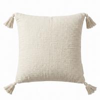 DEKOKISSEN Musselin offwhite mit Quasten, 45/45 cm - Weiß, Textil (45/45cm) - Homescapes
