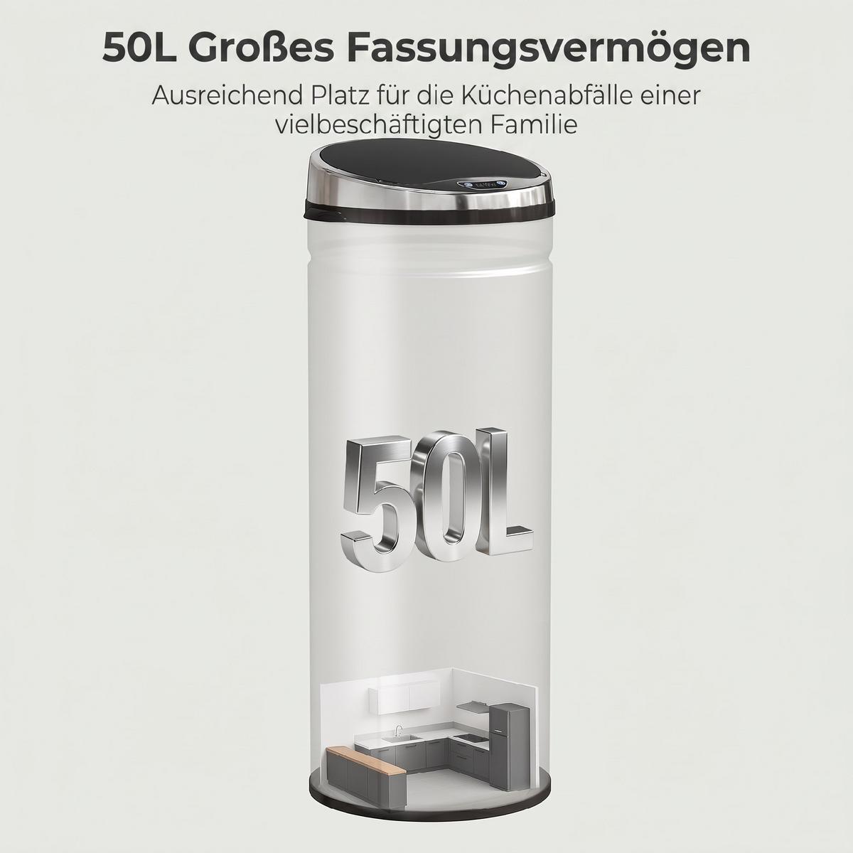 SENSOR-MÜLLEIMER Edelstahl ABS Schwarz - Schwarz, Metall (30.5/81.5/30.5cm) - HOMCOM