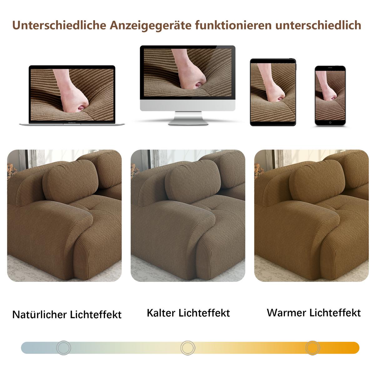 ECKSOFA Modulares Boneless Cord Sofa 2-Sitzer - Braun, Textil (208/178cm) - Urban Meuble