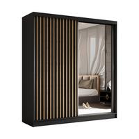 SCHWEBETÜRENSCHRANK LAMELLO 200/216/61 cm 2-türig mit Spiegel Schwarz - Schwarz, Holzwerkstoff (200/216/61cm) - MASSENO