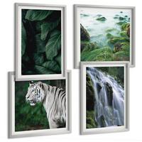 BILDER SET 4er Set - 50x50 cm & 40x60 cm Silberner Rahmen - Blätter des Weißen Tigerwasserfalls - Silberfarben, Kunststoff (50/50cm) - TULUP