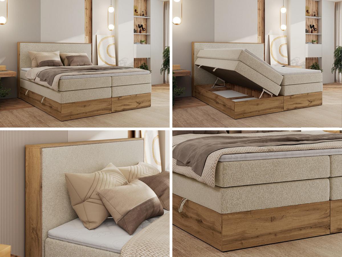 BOXBETT WOOD CLASSIC KING 200/200 - Creme Strukture - H3 - Creme, Textil (200/200cm) - MKS