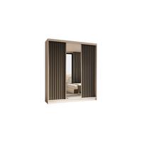 KLEIDERSCHRANK mit Spiegel-Schiebetüren und Aluminium-Leisten, LED-Beleuchtung - LAMELO - 180 cm Weiß+Grau+Grau - Weiß/Grau, Holzwerkstoff (180/216/61cm) - ALTDECOR