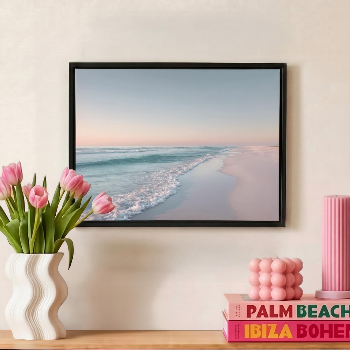 LEINWAND Bilder mit Rahmen - Küstenlinie - Pastell - Wasser - 40x30 - Pastellblau, Textil (40/30cm) - MuchoWow