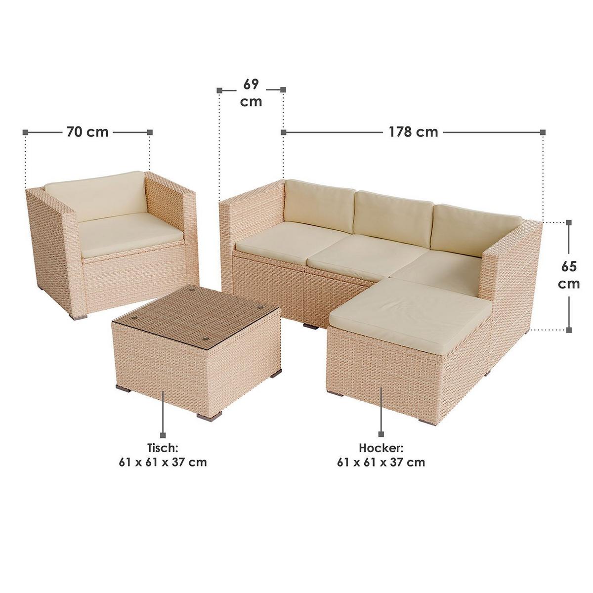 LOUNGEGARNITUR Punta Cana 4-tlg. - Beige/Creme, Kunststoff/Metall - Juskys