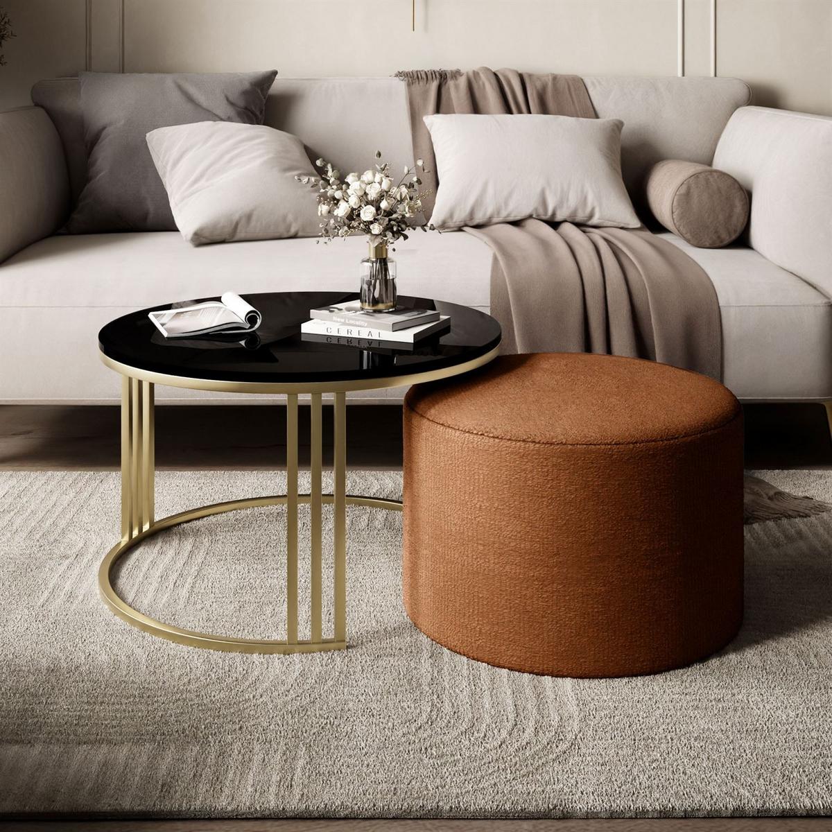 COUCHTISCH mit Hocker LORI Hochglanz gebürstetes Gold/glänzender Kaschmir/Perfect Harmony 52 - Kaschmir, Metall (70/70/49cm) - Lookway