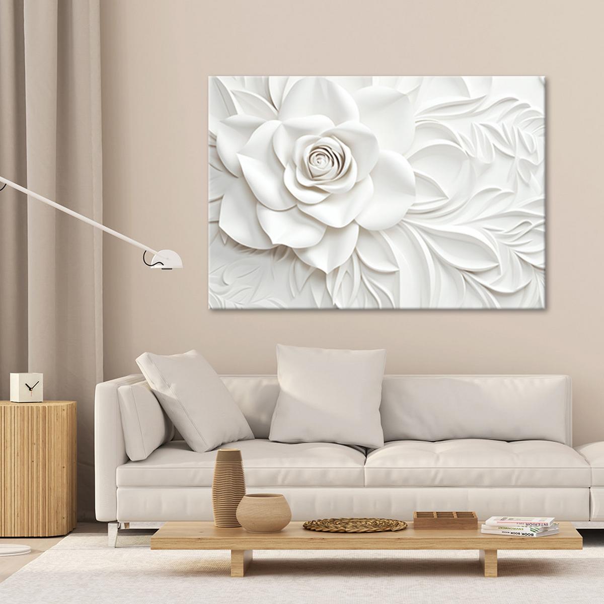WANDBILD weiße blühende rosenblüte 3d - Goldfarben, Textil (60/40cm) - Feeby