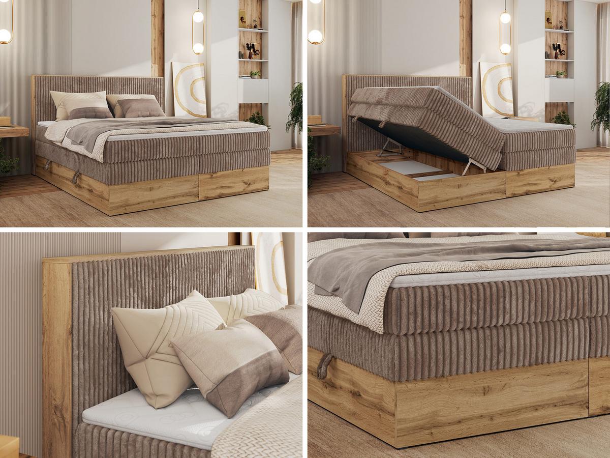 BOXBETT WOOD CLASSIC KING 200/200 - Braun Cord - H3 - Braun, Textil (200/200cm) - MKS