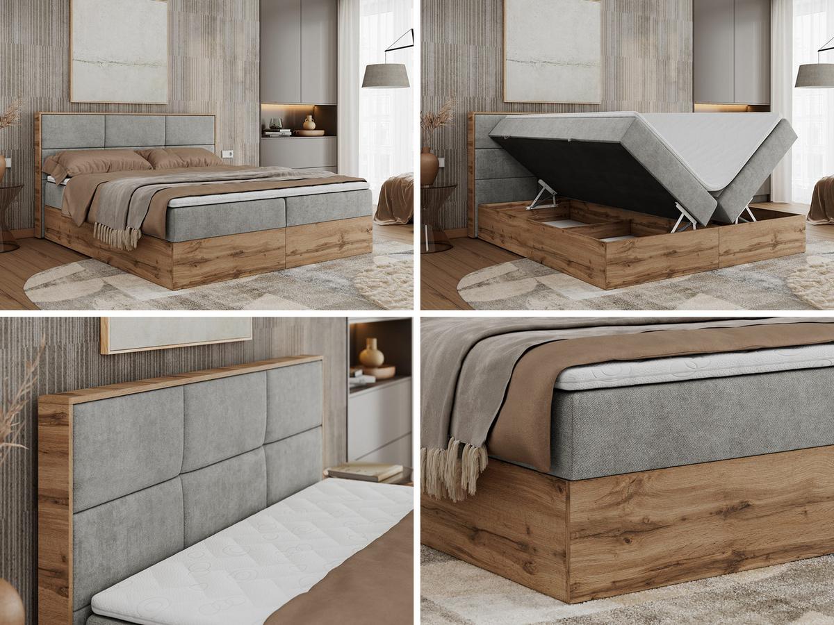 BOXBETT ALBERO 2 - 120/200 Hellgrau Struktur - H4 - Hellgrau, Holz/Textil (120/200cm) - MKS