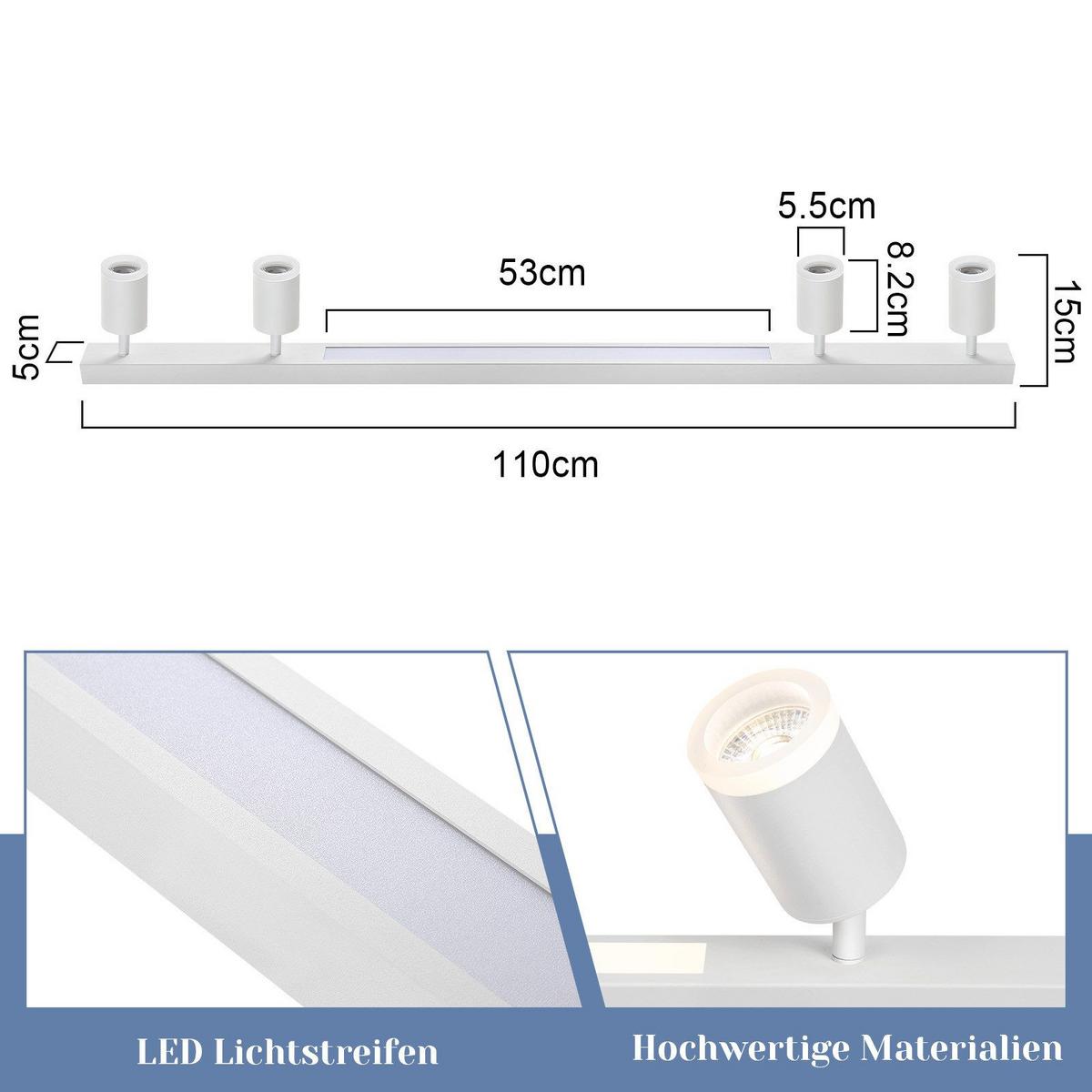 DECKENLEUCHTE Boden 4-flammig 110/5/15 cm - Weiß, Kunststoff (110/5/15cm) - Nettlife