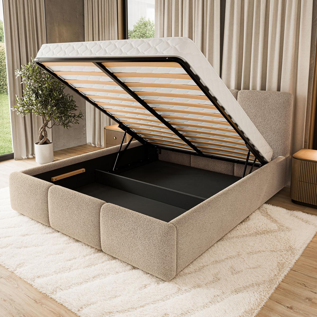 POLSTERBETT MORENA Q 160x200 cm mit Bettkästen - Beige - Beige, Holz (160/200cm) - MASSENO