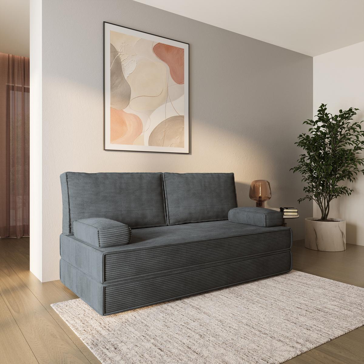 BETTSOFA SILAR aus Schaumstoff Kordstoff Grau Schlaffunktion - Dunkelgrau, Textil (170/86/80cm) - MASSENO