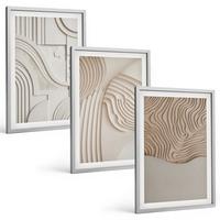 BILDER SET 3er Set - 40x60 cm Silberner Rahmen - Abstrakte Muster beige weiß - Silberfarben, Kunststoff (40/60cm) - TULUP
