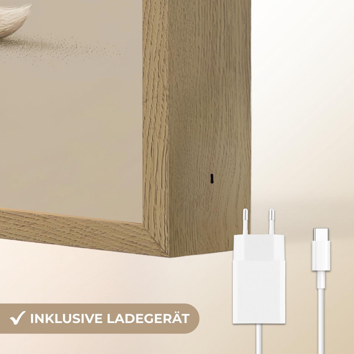 NACHTTISCHLAMPE MIT AKKU Fuchs - Gelbe Blumen - Minimalistisch 40x60 cm - Taupe, Holzwerkstoff (8/40/60cm) - OnlyWow