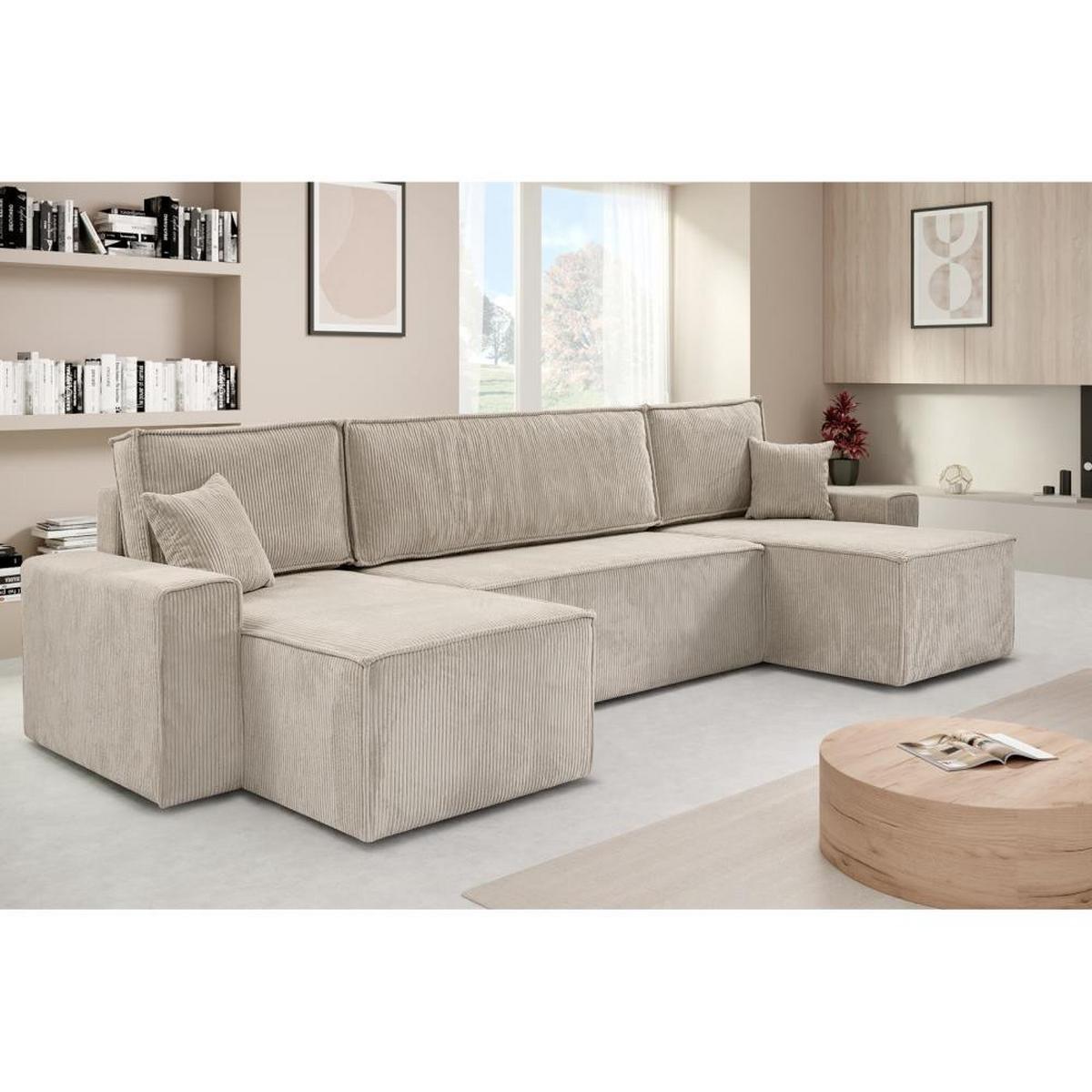 WOHNLANDSCHAFT Hektor U mit Schlaffunktion, 318 cm, beige - Beige/Schwarz, Kunststoff/Textil (318/94/152cm) - Beautysofa