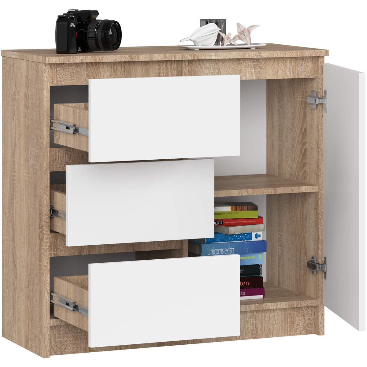 KOMMODE Eiche Sonoma, Weiß 77/80/35 - Weiß, Holzwerkstoff (80/77/35cm) - RAUMHIRSCH FURNITURE