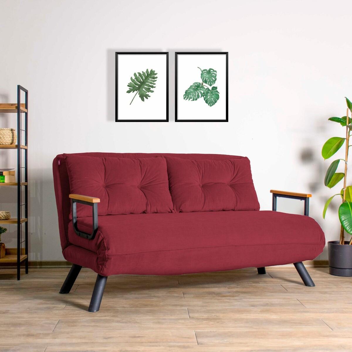 SCHLAFSOFA für 2 Personen mit Stoffbezug und Metallfüßen 133/50/41 cm - Rotbraun, Metall (50/41/121cm) - Calicosy