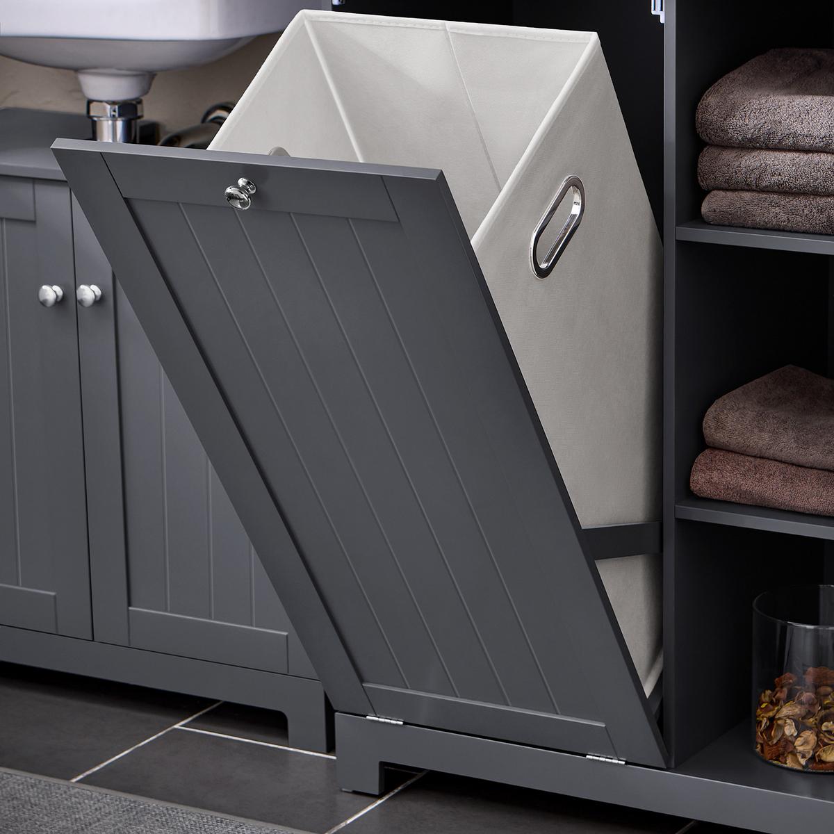 HOCHSCHRANK mit Wäschesack Grau - Grau, Holzwerkstoff (60/170/37cm) - SoBuy