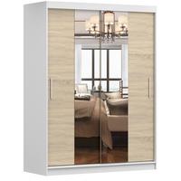 SCHWEBETÜRENSCHRANK Vista 01 Weiß/Sonoma Eiche + Spiegel, mit LED-Beleuchtung 150cm - Alufarben/Weiß, Glas/Holzwerkstoff (150/200/61cm) - imoebel24