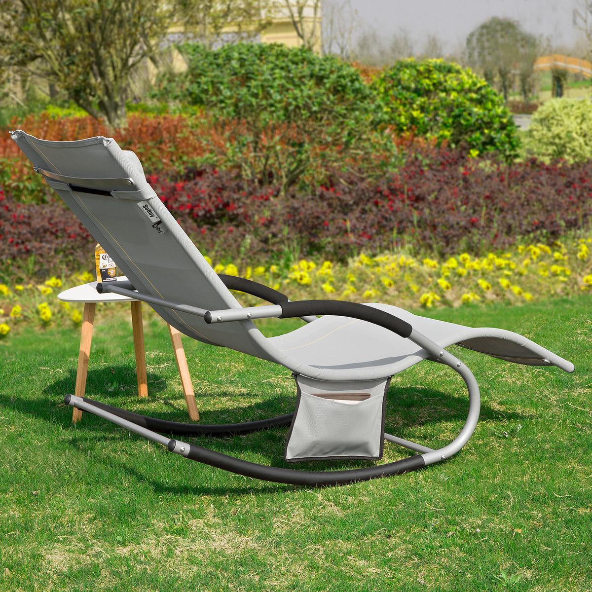 SONNENLIEGE mit Kopfkissen, Gartenliege bis 150kg, Hellgrau - Grau, Metall (63/87/150cm) - SoBuy