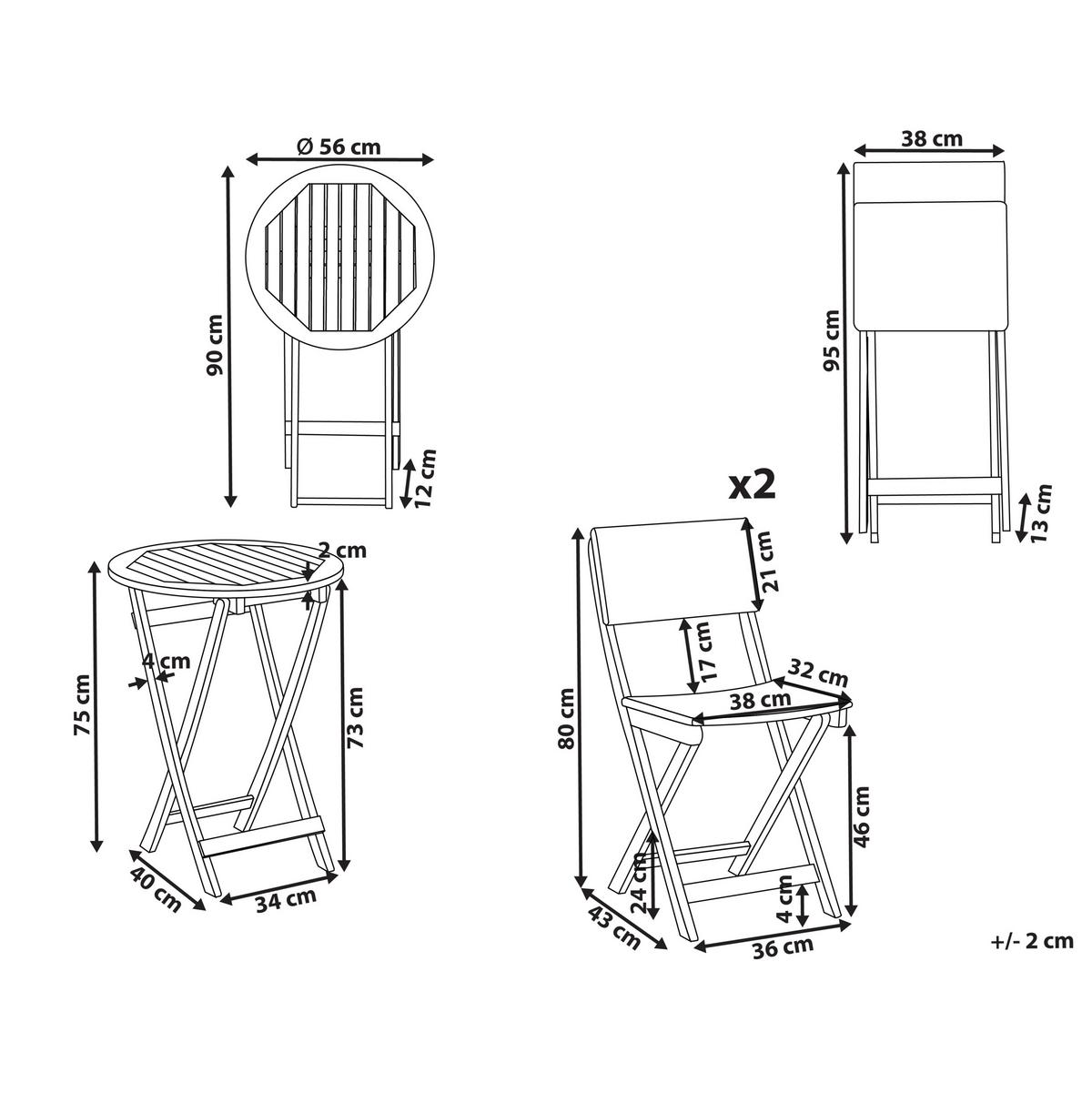 BISTRO-SET Akazienholz Braun/Schwarz Rivarotta - Braun, Holz - Beliani