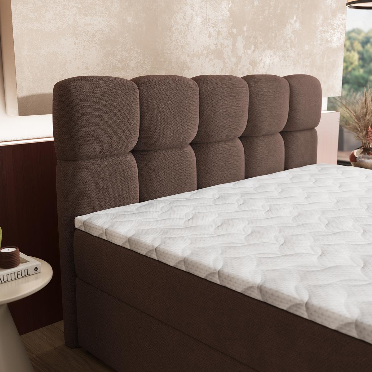 BOXBETT MERU 160x200 cm mit Matratze und Topper - Braun - Braun, Holz (160/200cm) - MASSENO