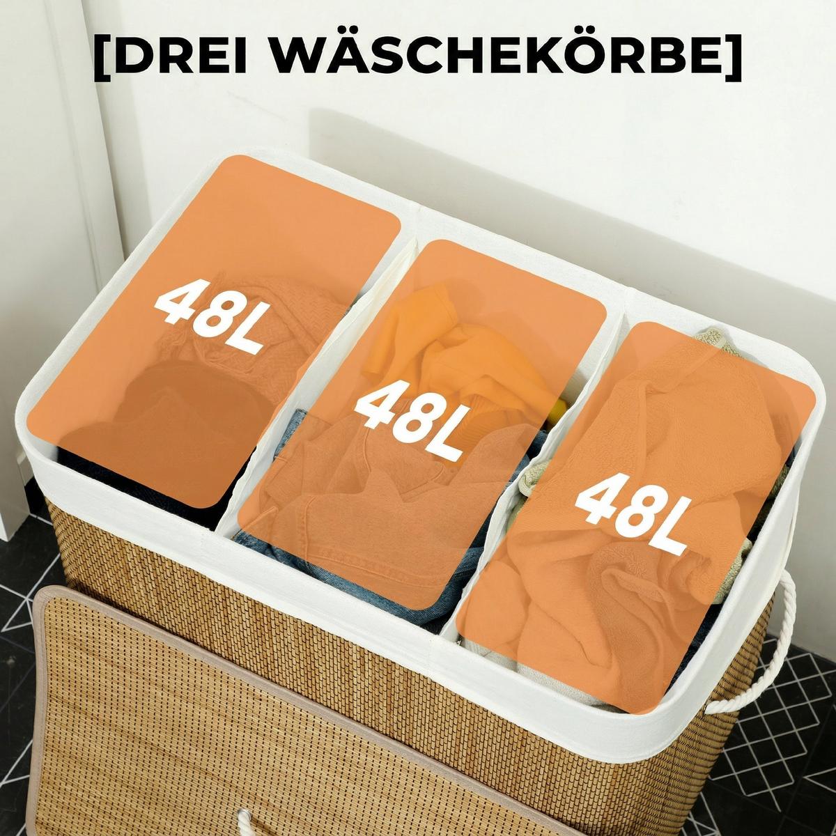 WÄSCHEKORB Bambus Braun - Braun, Holz (40/60/60cm) - HOMCOM