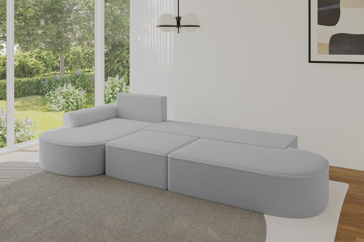 ECKSOFA mit Schlaffunktion Ottomane Links MARI L2-S 368X167X85 Hellgrau Bouclé - Hellgrau/Schwarz, Holzwerkstoff/Kunststoff (368/167cm) - ALTDECOR