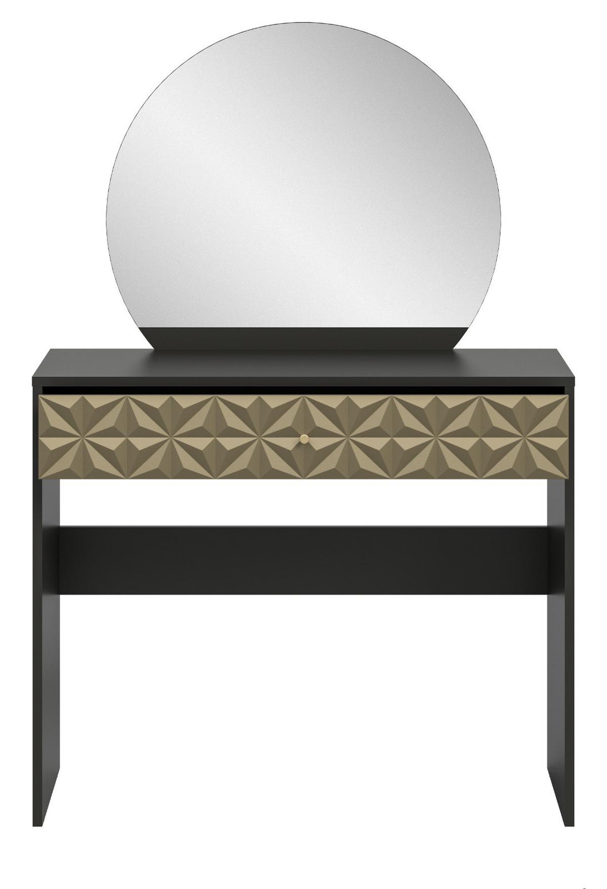 SCHMINKTISCH schwarz und gold 90 cm, Kosmetiktisch mit Spiegel - Goldfarben/Schwarz, Holzwerkstoff/Kunststoff (39/133/90cm) - Inn.Furn