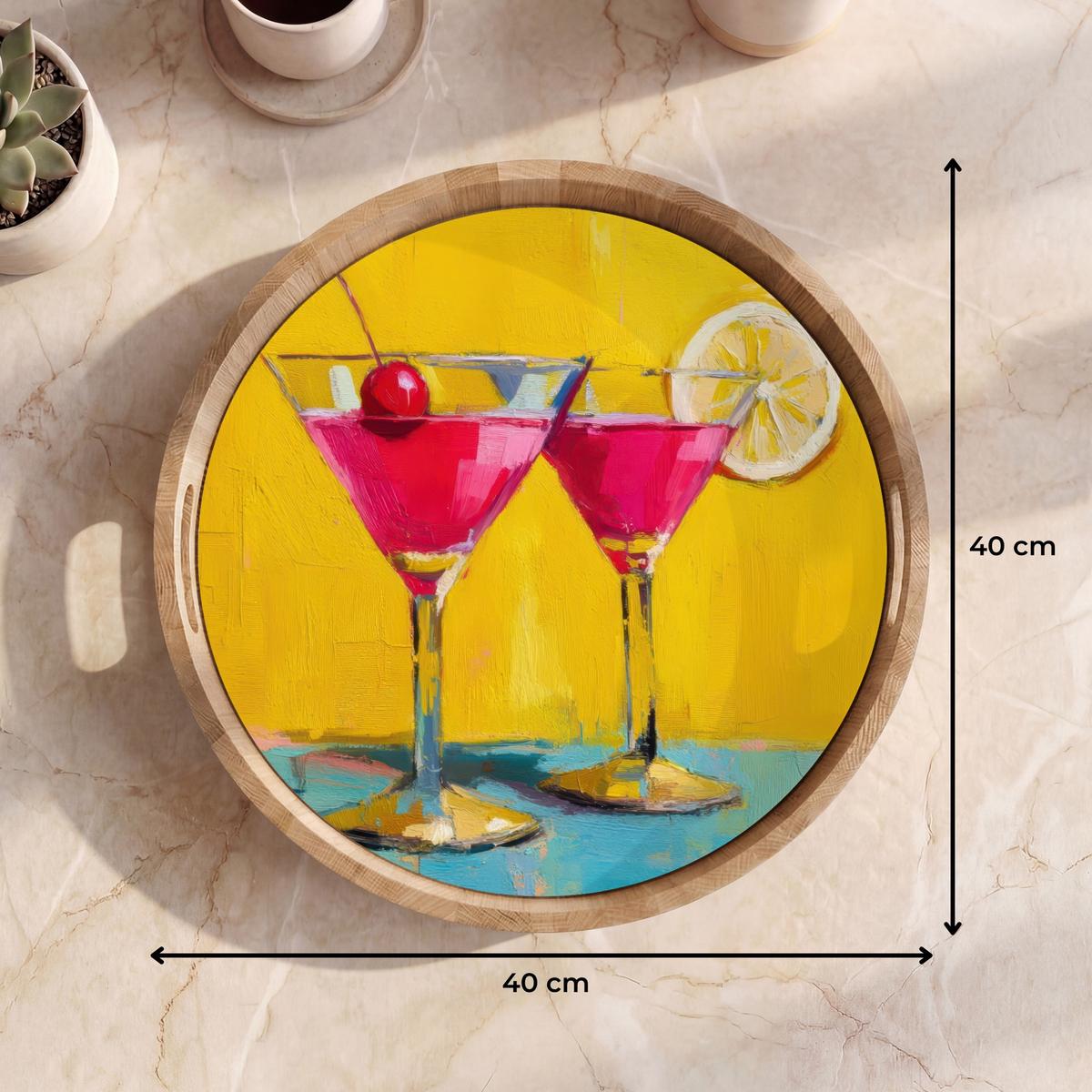 TABLETT Gläser - Cocktail - Zitrone - Kirsche 40x40 cm - Gelb, Holz (40/5/5cm) - OnlyWow