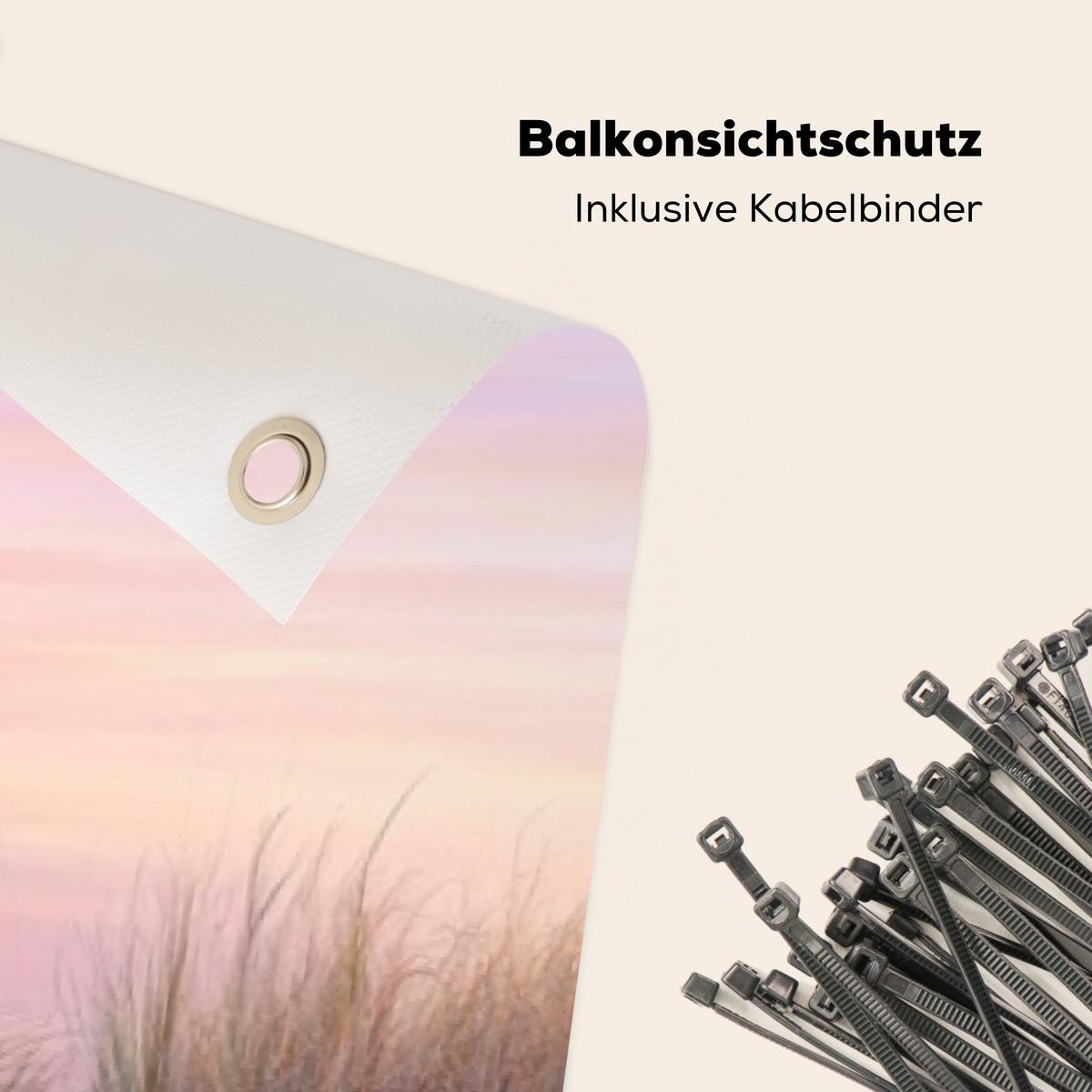 BALKON-SICHTSCHUTZ Leuchtturm - Dünen - Sonnenuntergang Witterungsbeständig 300x80 cm - Hellrosa, Kunststoff (300/80cm) - MuchoWow
