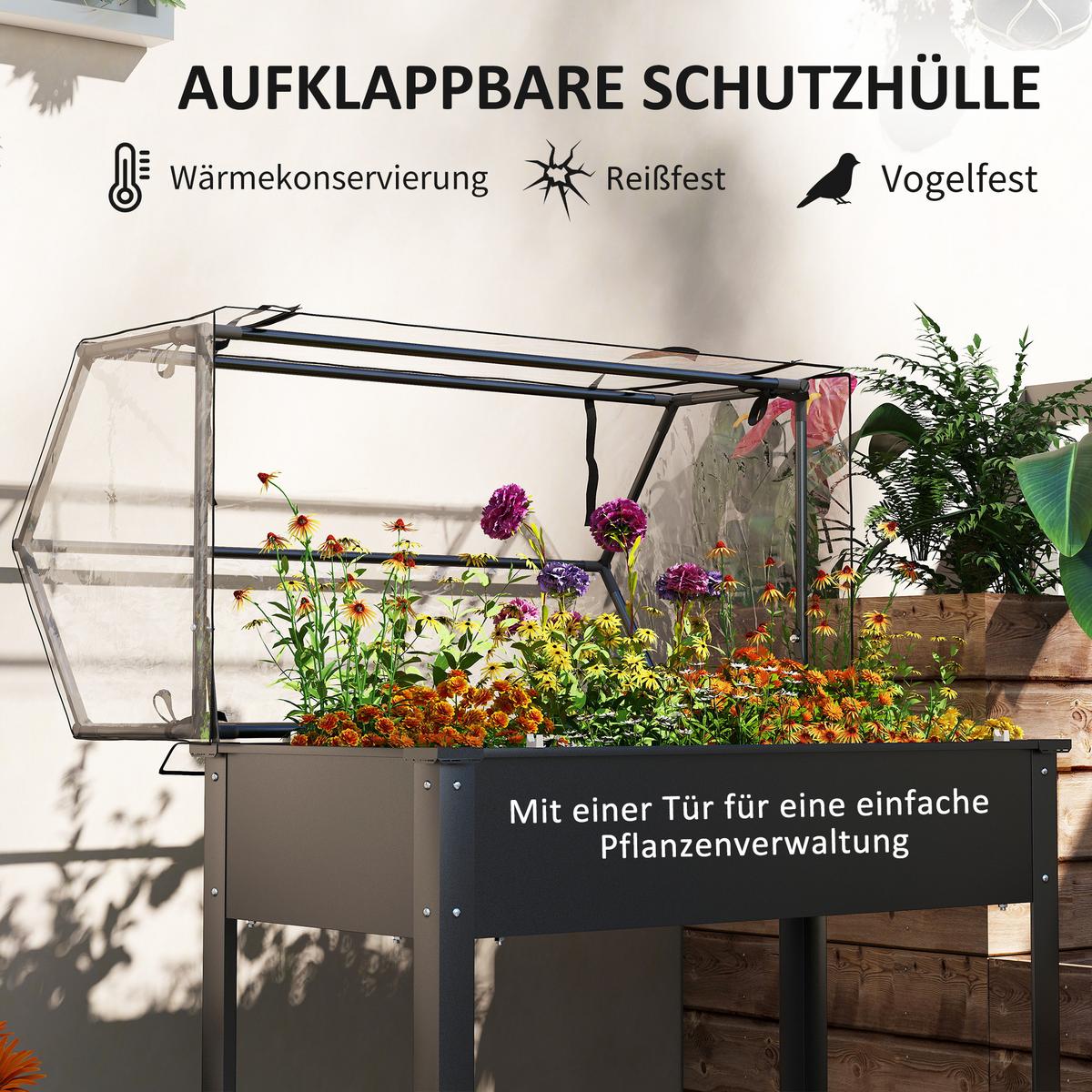 HOCHBEET mit Abdeckung - Schwarz, Metall (48/124/100cm) - Outsunny