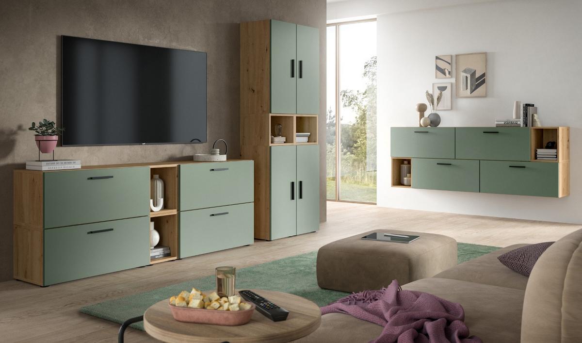 SIDEBOARD grün, Eiche Artisan 176 cm, Kommode hängend / stehend - Schwarz/Eiche Artisan, Holzwerkstoff/Kunststoff (176/65/34cm) - Inn.Furn