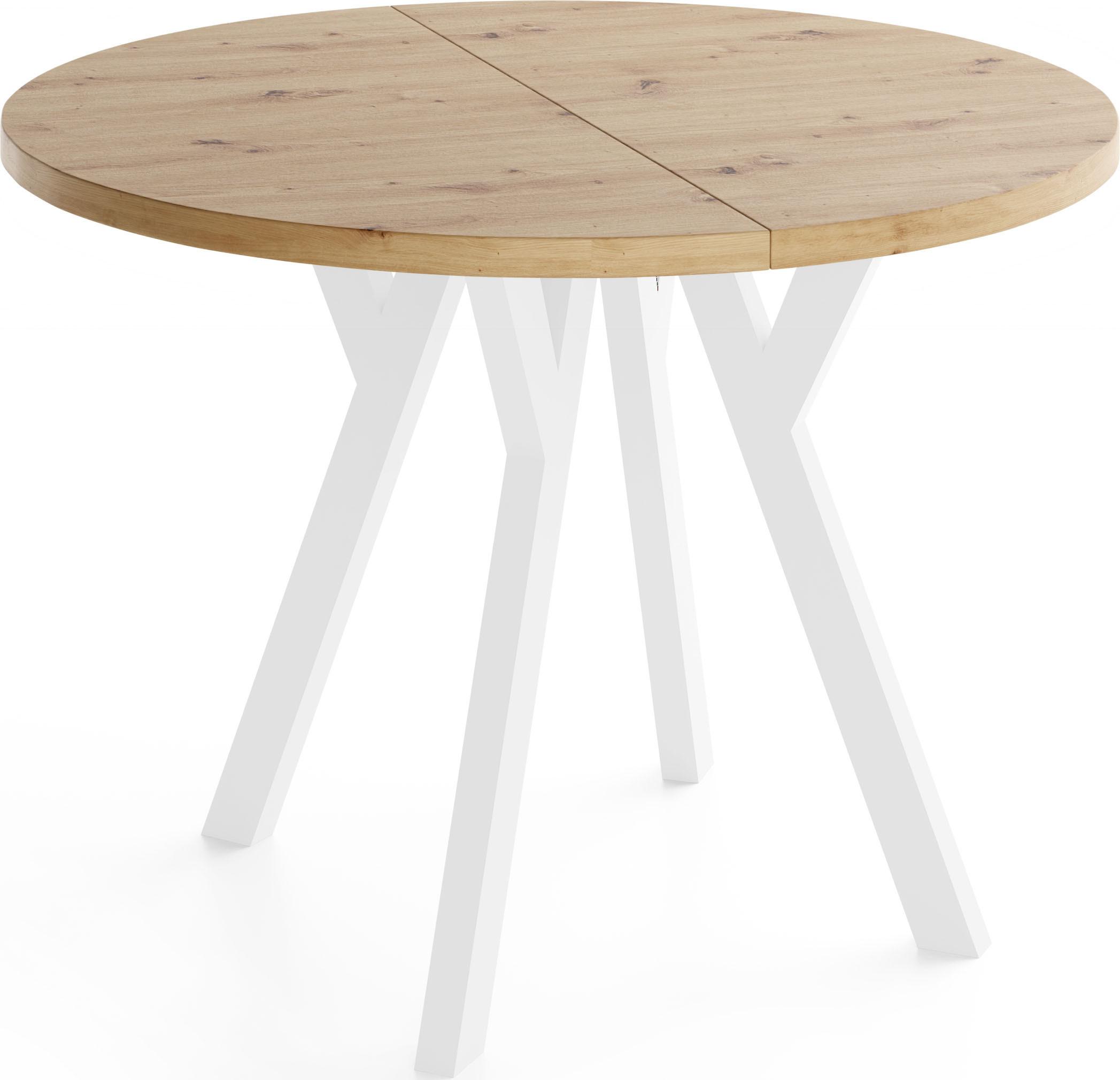 ESSTISCH Vero Weiß rund ausziehbar verlängerbar, Eiche Artisan Hellbraun 100-200/100/77 cm - Eiche Artisan/Weiß, Holz/Holzwerkstoff (100/200/77cm) - WFL GROUP