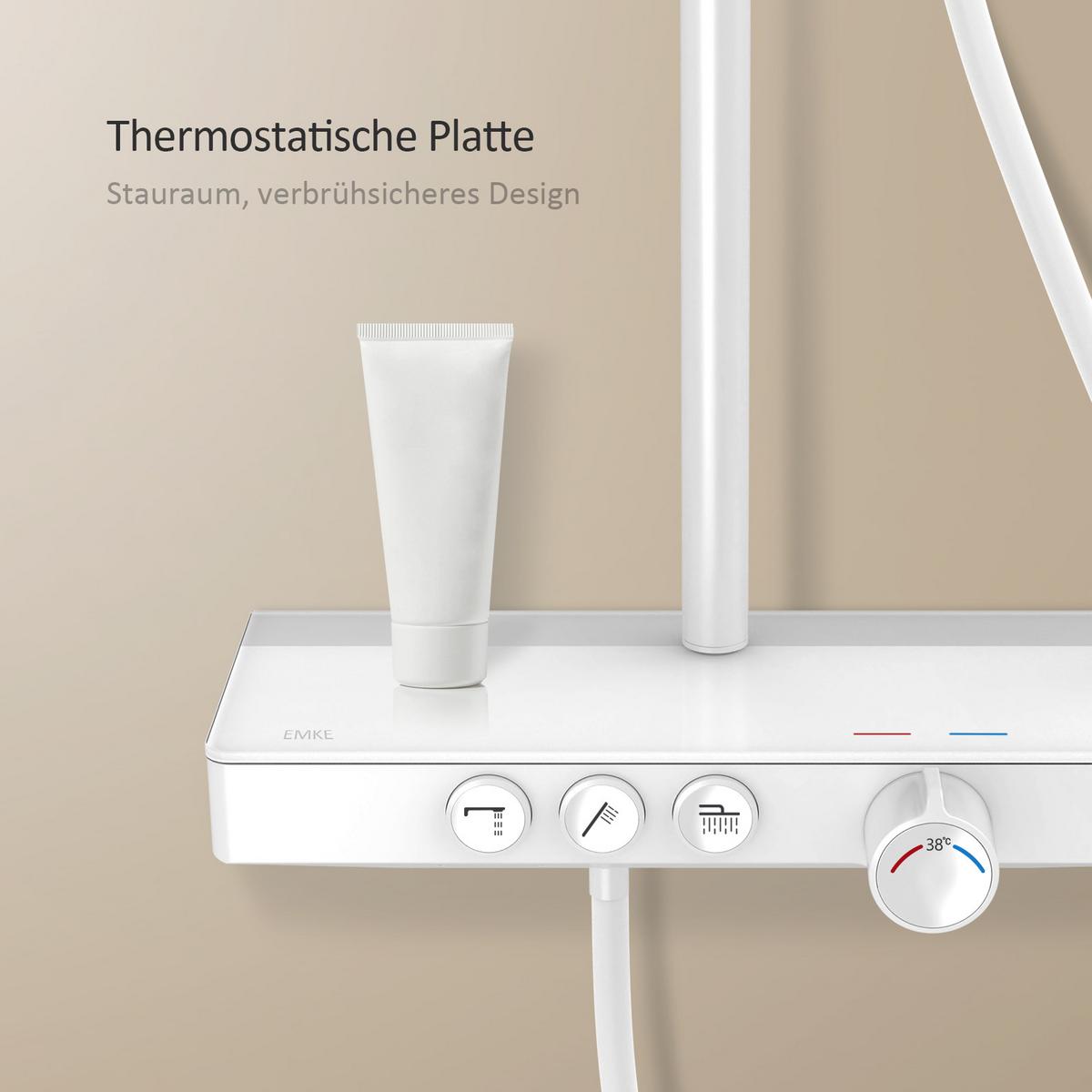 ÜBERKOPFBRAUSESET mit Thermostat höhenverstellbar Weiß 112,7/46 cm - Weiß, Metall (36/118/48.7cm) - EMKE