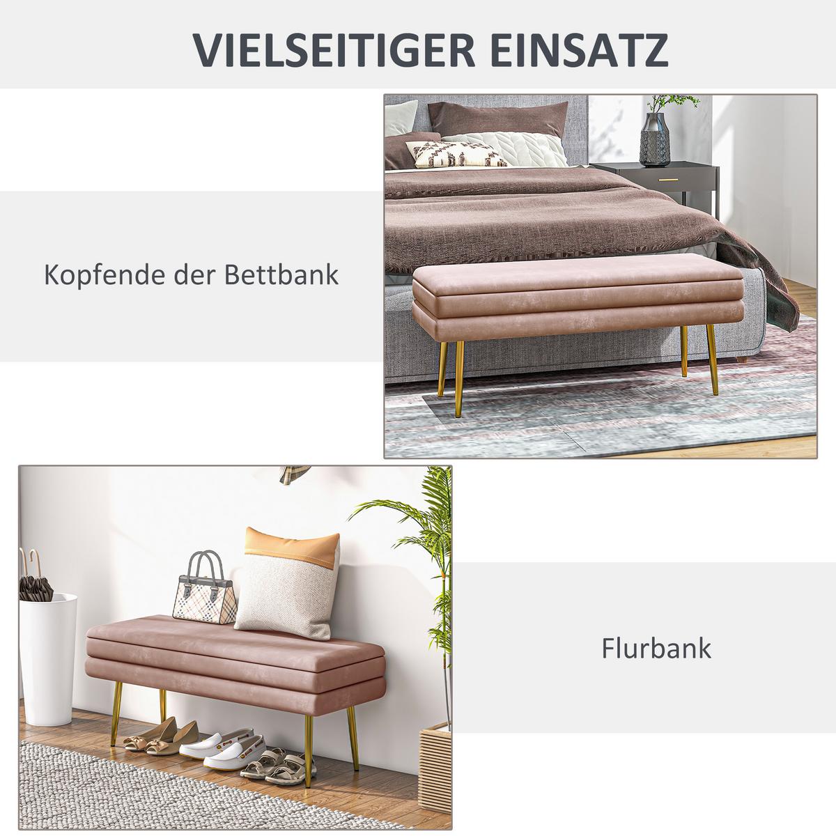 TRUHENBANK mit Stahlbeine, Rosa - Rosa, Kunststoff (37.5/42/100cm) - HOMCOM