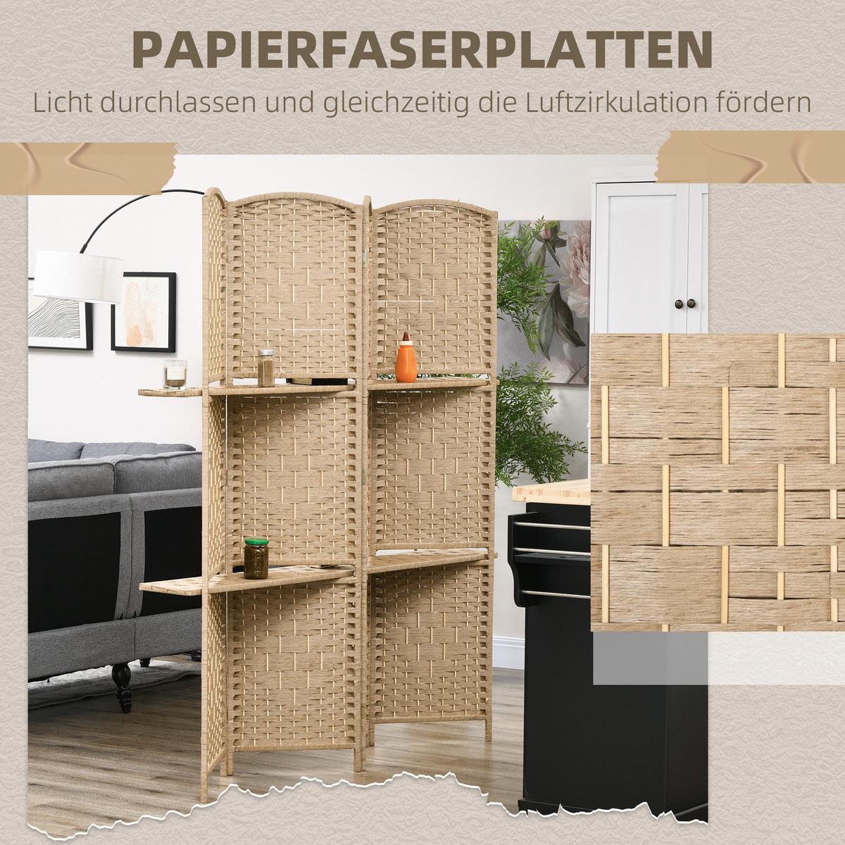PARAVENT aus Papierfaser in Naturholz-Optik - Naturfarben, Holz/Papier (1.6/170cm) - HOMCOM
